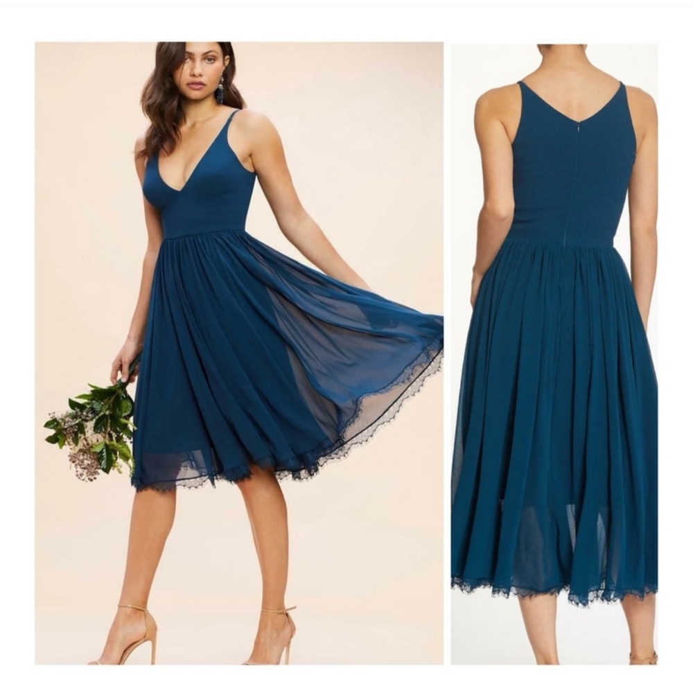 NWT Dress the population dress alicia mixed media chiffon party a-line dress L